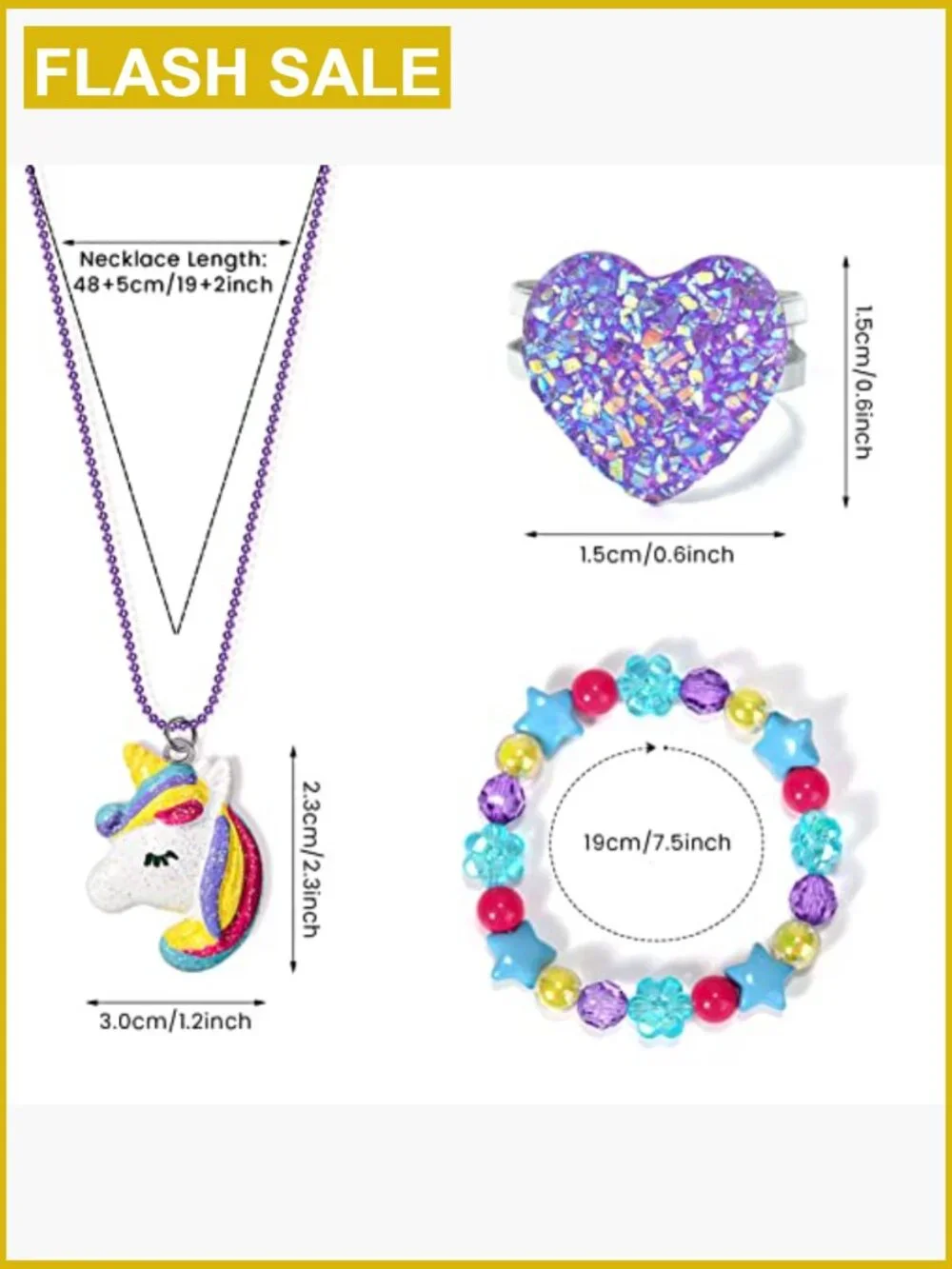 18 Pcs Kids Jewelry Set Bracelets Necklaces Rings Unicorn Butterfly Beaded